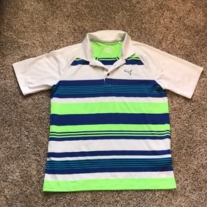 Boys Puma Golf shirt white/blue/green, Size L